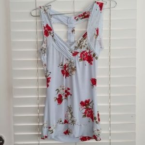 Sleeveless Blue Floral Shirt
